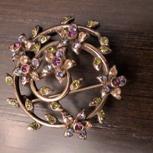 Monet Floral Brooch with Multicolor Stones Accents
